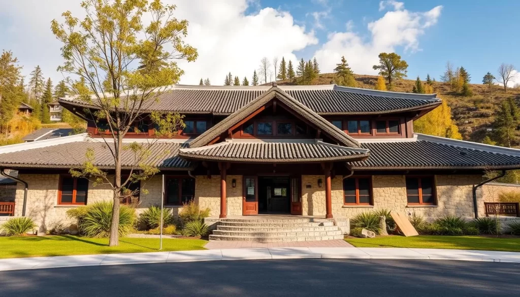 Generate an image of the Dänojà Zho Cultural Centre's exterior, showcasing its traditional architecture.