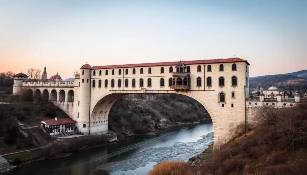 Generate an image of the Dry Bridge in Zrenjanin, Serbia, showcasing its unique architecture.