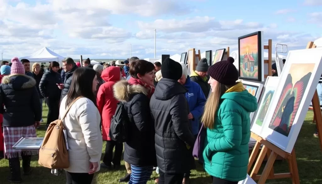 Generate an image of the Great Northern Arts Festival in Inuvik, featuring local artists and their work.