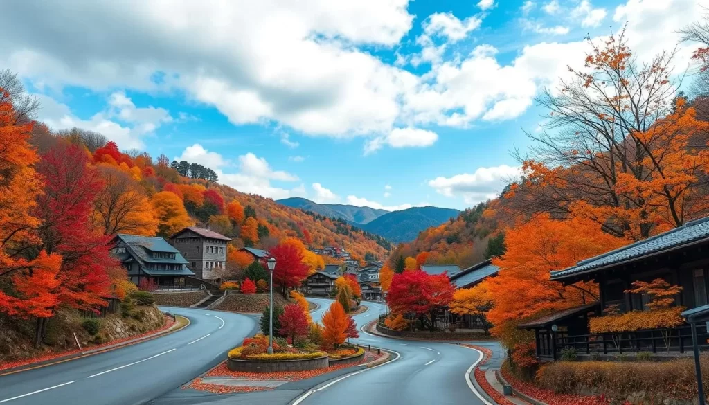 Generate an image of the Hakusan Shirakawa-go White Road during autumn
