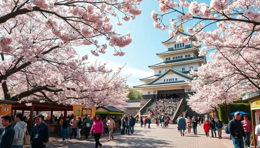 Generate an image of the Hirosaki Cherry Blossom Festival, showcasing the beautiful cherry blossoms surrounding Hirosaki Castle.