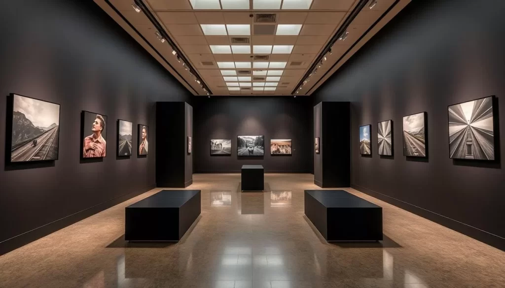 Generate an image of the International Center of Photography's gallery with a notable photography exhibition.