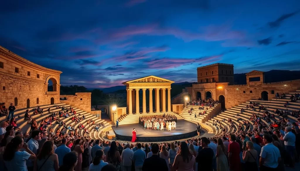 Generate an image of the International Festival of Ancient Greek Drama at an ancient amphitheater.