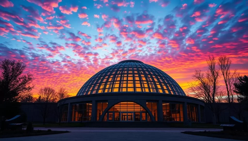 Generate an image of the Intuit Dome's exterior at sunset
