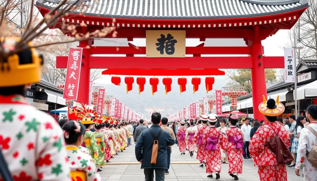 Generate an image of the Kamakura Festival in April, showcasing traditional Japanese performances and festivities.