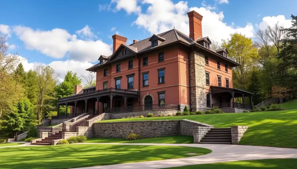 Generate an image of the Marsh-Billings-Rockefeller National Historical Park's historic mansion.