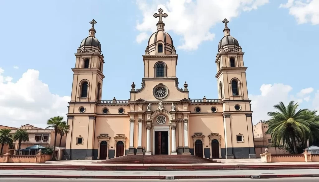 Generate an image of the Mogadishu Cathedral, showcasing its Italian colonial architecture and historical significance.