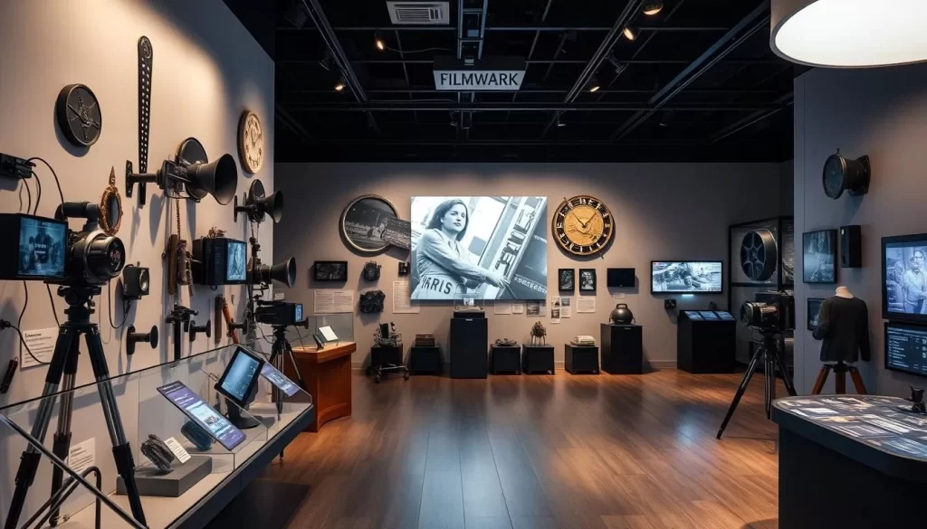 Generate an image of the Museum of the Moving Image's exhibit on filmmaking technology.