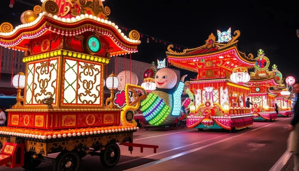 Generate an image of the Nagahama Hikiyama Festival's elaborate floats.
