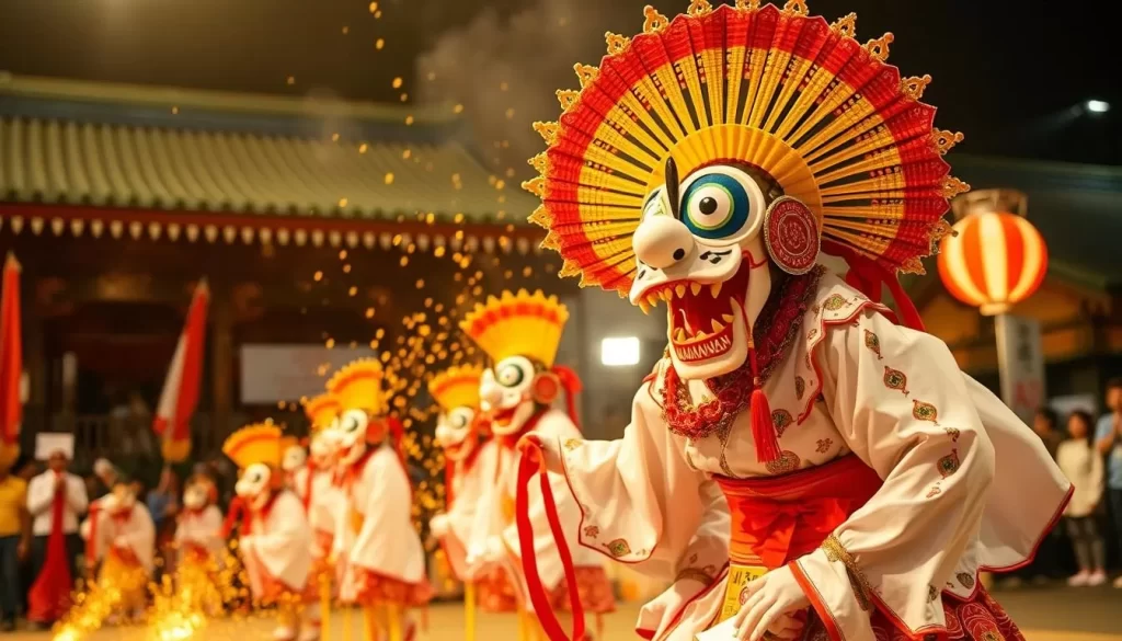 Generate an image of the Nagasaki Kunchi Festival, showcasing vibrant performances and cultural celebrations.