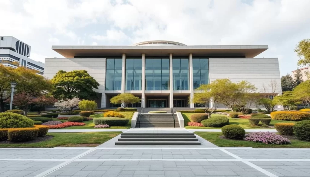 Generate an image of the National Museum of Modern Art in Tokyo, showcasing its modern architecture and surrounding gardens.
