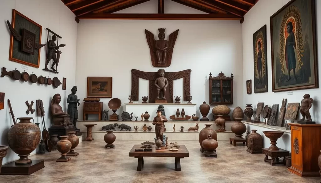 Generate an image of the National Palace of Culture's interior, showcasing its impressive collection of Nicaraguan artifacts.