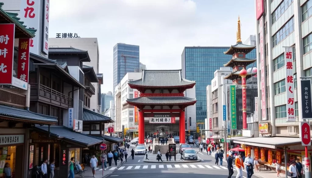 Generate an image of the Nihonbashi District, highlighting its historic significance and cultural landmarks.