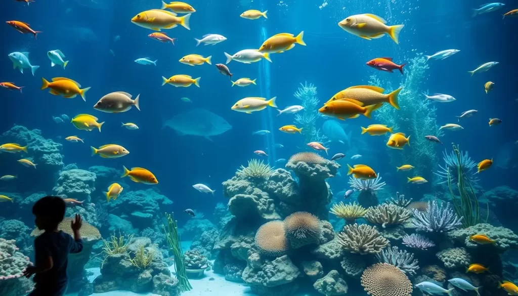 Generate an image of the Niigata City Aquarium's main tank, showcasing a variety of marine life.
