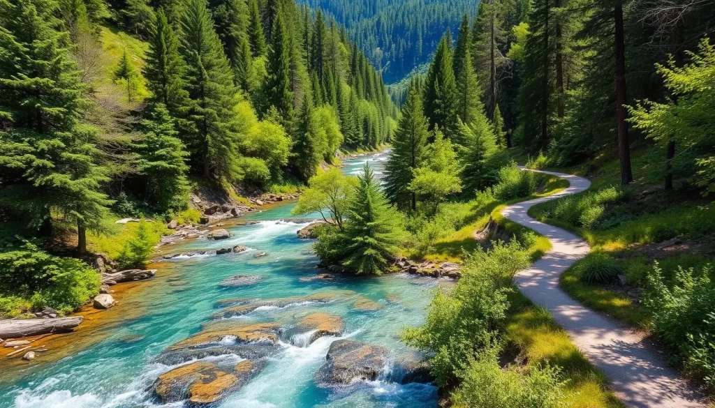Generate an image of the Oirase Stream with its pristine forest and well-maintained hiking trails.