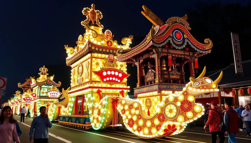 Generate an image of the Otsu Festival's historic float parade, showcasing the intricate designs and historical floats.