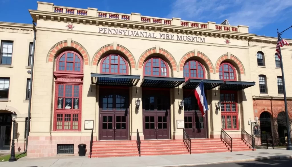 Generate an image of the Pennsylvania National Fire Museum's exterior, highlighting its historic architecture.