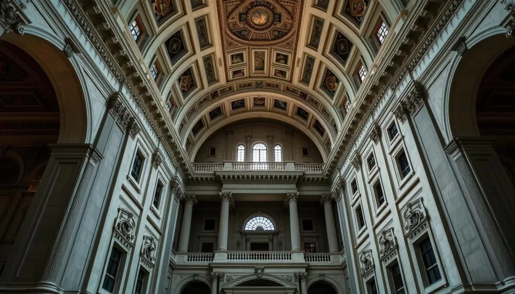 Generate an image of the Pennsylvania State Capitol building's grand interior, highlighting its architectural details.