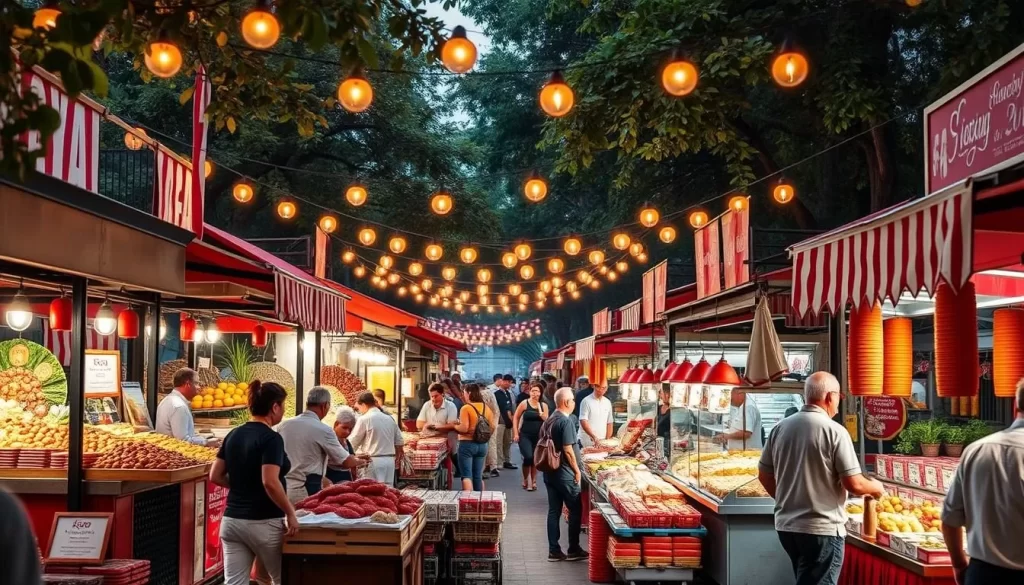 Generate an image of the Saga Annual Food Festival, showcasing a variety of local delicacies and street food.