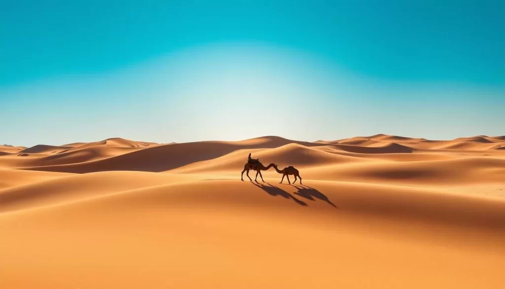 Generate an image of the Sahara Desert landscape in Niger, with a caravan of camels crossing the dunes.