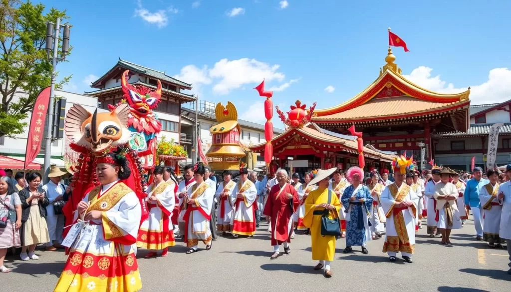 Generate an image of the Sanno-sai Festival's procession in Otsu city.