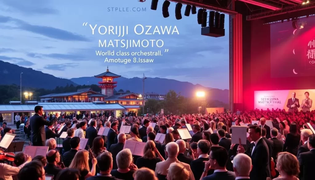 Generate an image of the Seiji Ozawa Matsumoto Festival with world-class orchestral performances.