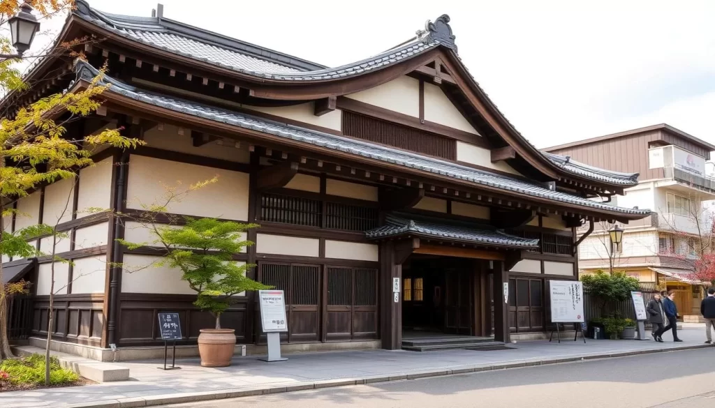 Generate an image of the Shitamachi Museum's exterior, showcasing its traditional Japanese architecture.