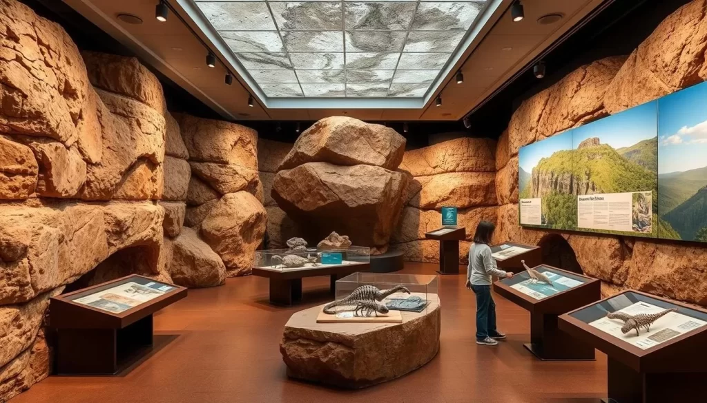 Generate an image of the State Museum of Pennsylvania's exhibit on Pennsylvania's geological history.