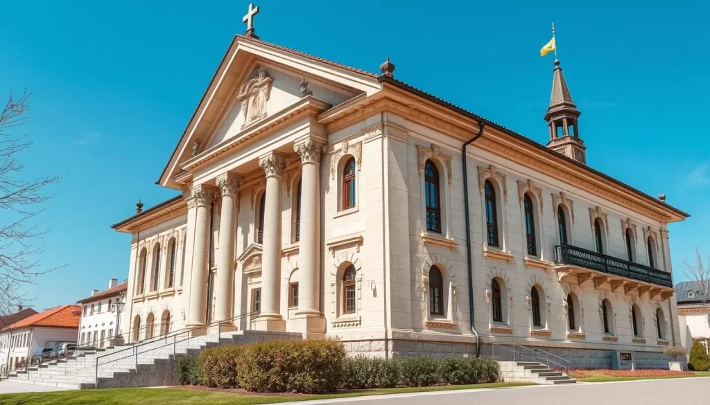 Generate an image of the Šumarice Museum's exterior, showcasing its architectural design.