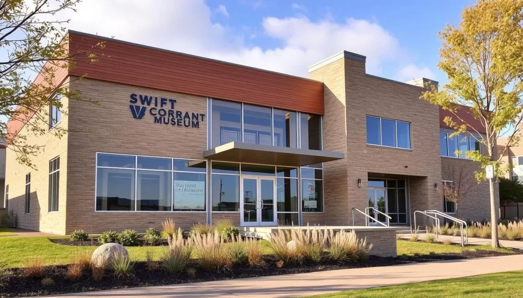 Generate an image of the Swift Current Museum's exterior, showcasing its architecture and surroundings.