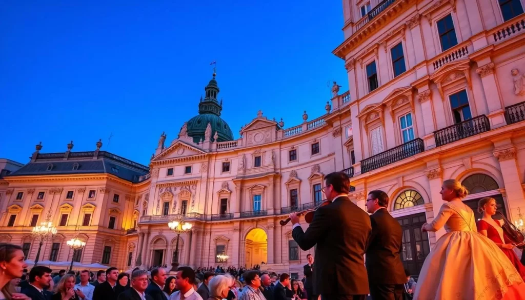 Generate an image of the Valletta Baroque Festival, showcasing its baroque architecture and classical music performances.