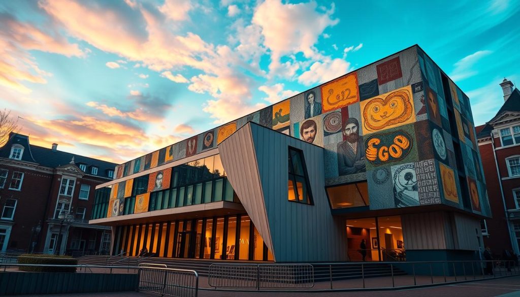 Generate an image of the Van Gogh Museum's exterior in Amsterdam, showcasing its modern architecture designed by Gerrit Rietveld.
