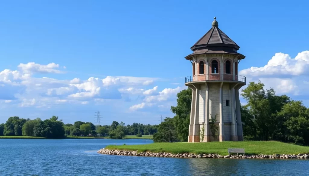 Generate an image of the Water Tower at Lake Palić.