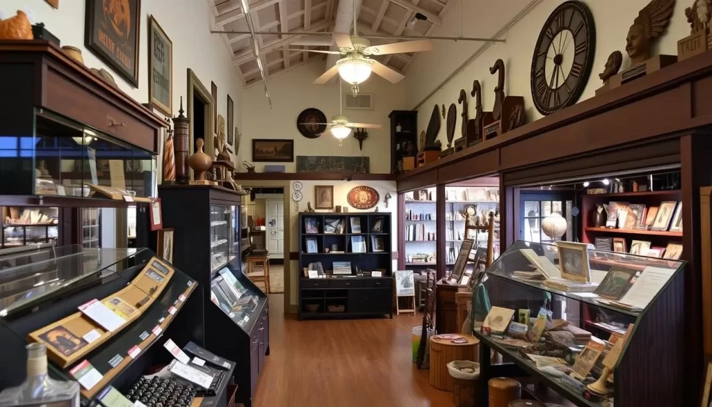 Generate an image of the Watkins Heritage Museum & Store, highlighting its exhibits and the connected store.