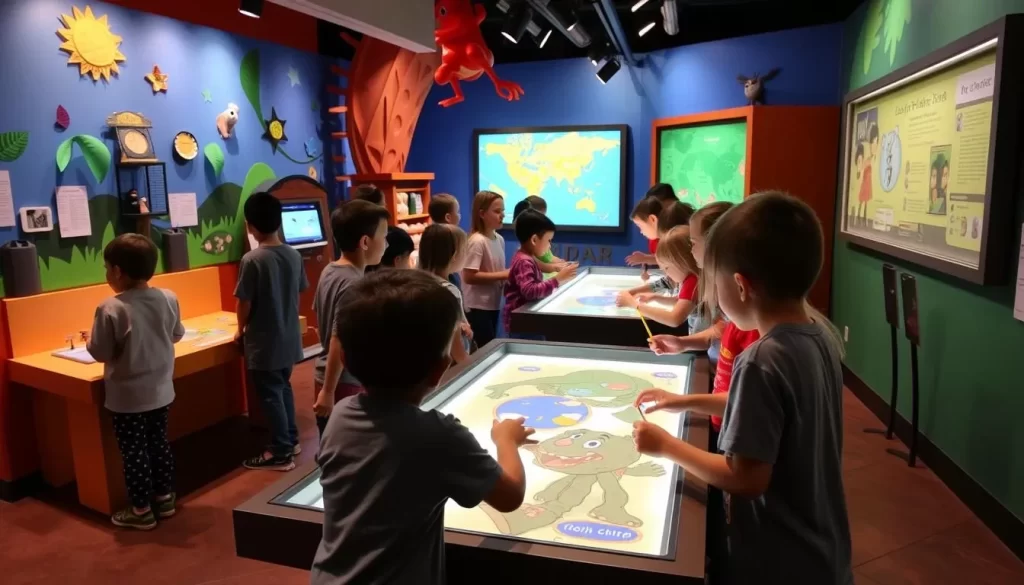 Generate an image of the York Area Children's Museum's interactive exhibit where kids are engaged in hands-on learning activities.