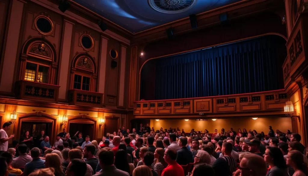 Generate an image of the Yorkshire Playhouse York NE, showcasing its cozy theater and a live performance.