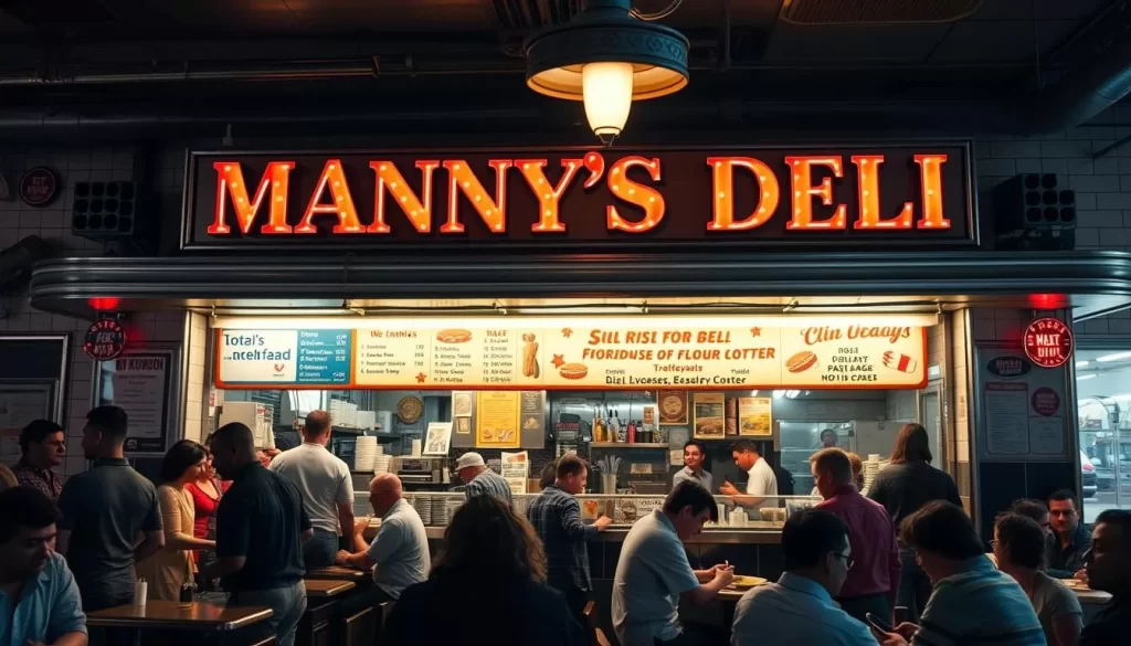 Generate an image of the iconic Manny's Deli in Chicago's South Loop, showcasing its classic deli atmosphere.