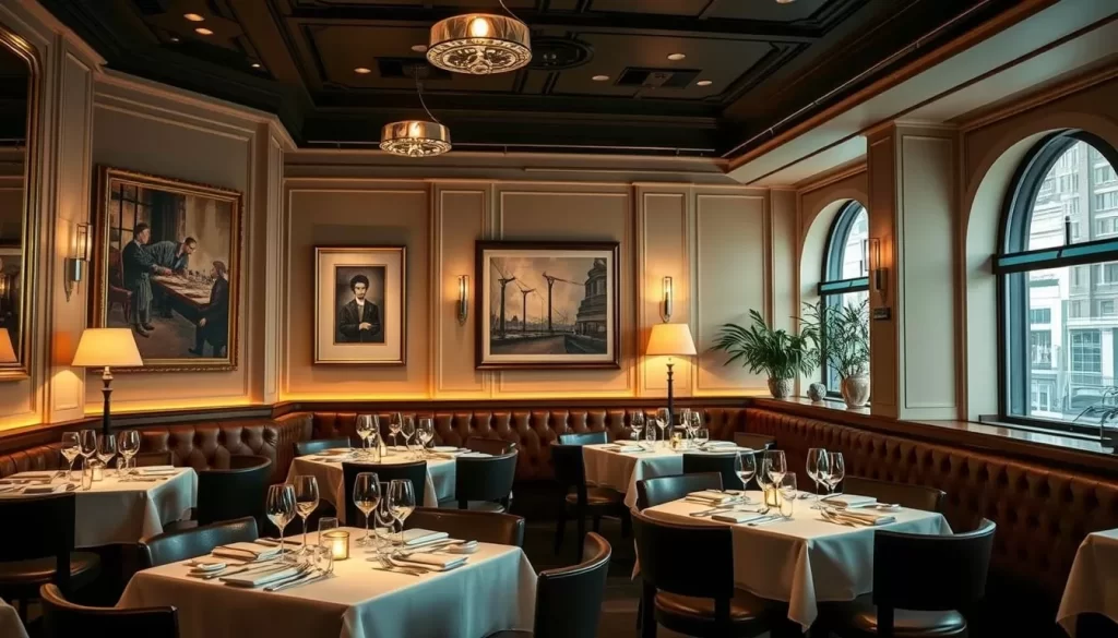 Generate an image of the interior of Daniel Boulud's restaurant, Daniel, in New York City.