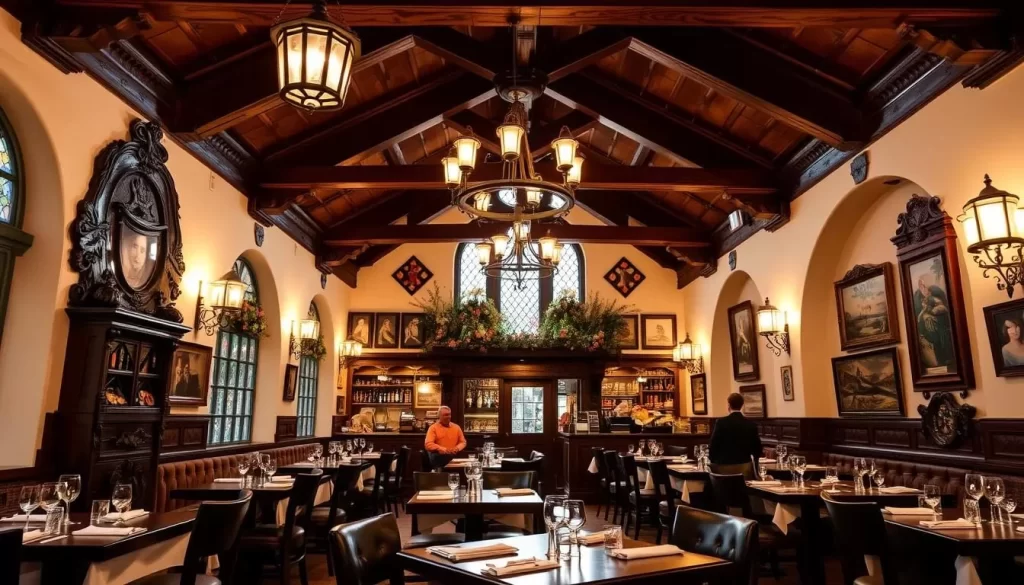Generate an image of the interior of Zum Stammtisch, showcasing its traditional German decor.