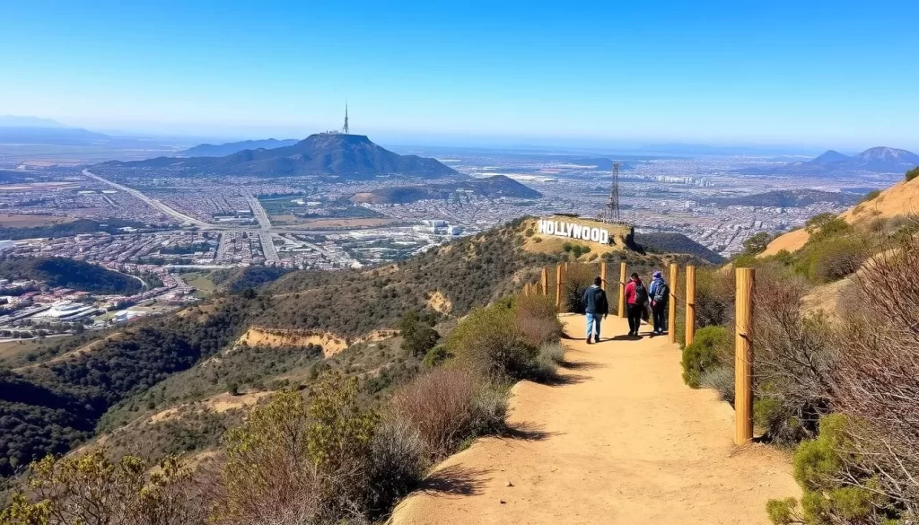 Hiking trail to the Hollywood Sign with a view of Los Angeles