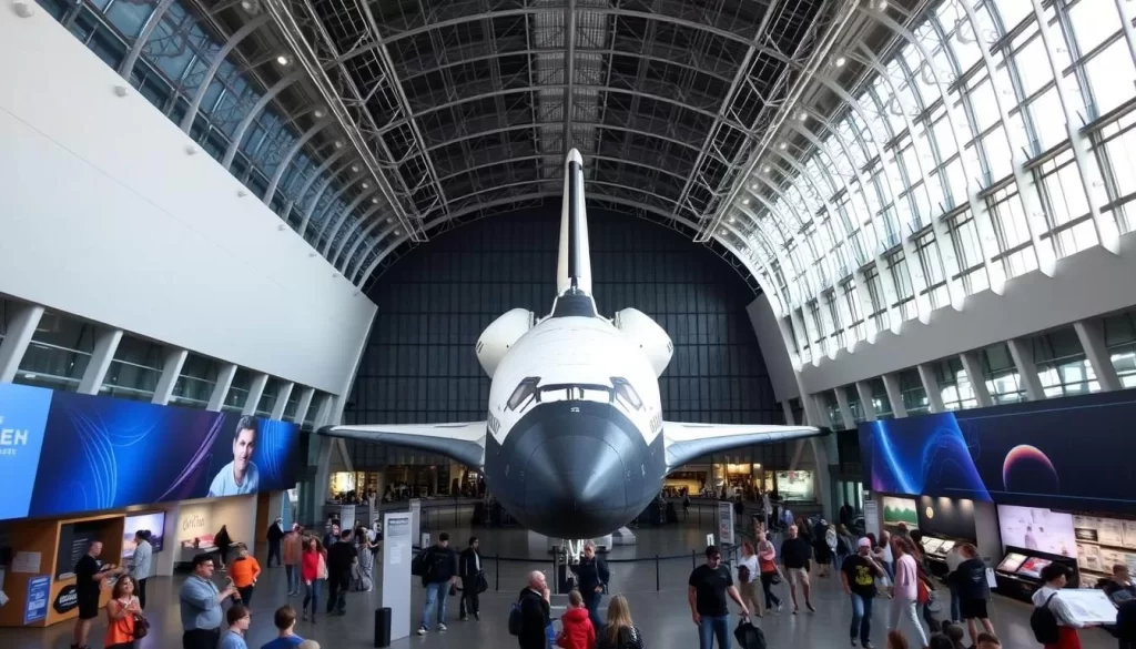 Image generation prompt: California Science Center with the Space Shuttle Endeavour on display