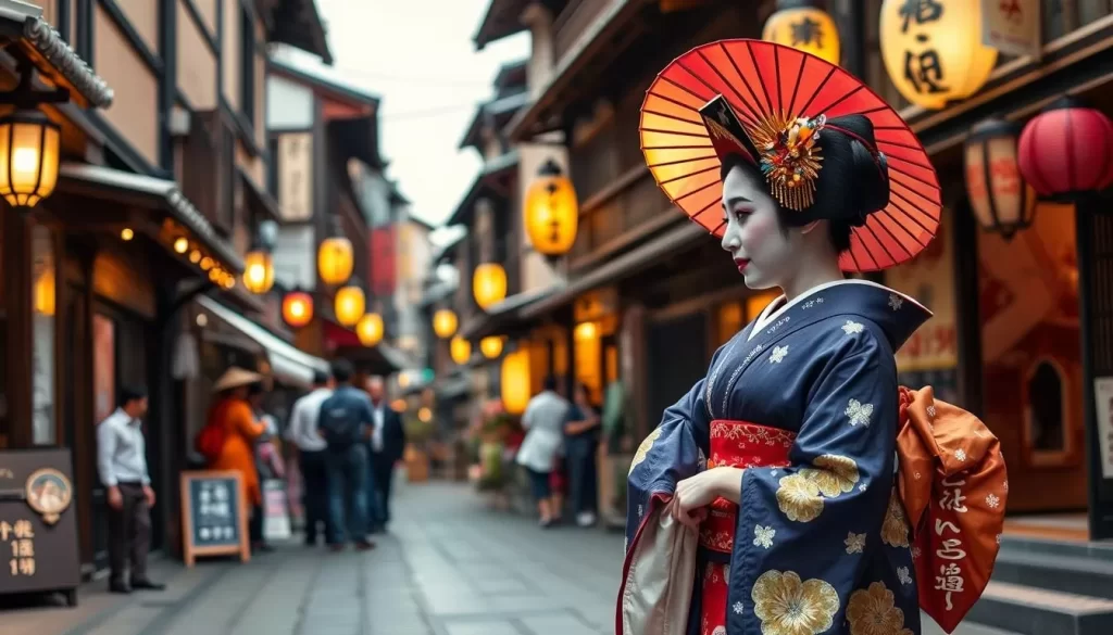 Image generation prompt: Geisha performance in Higashi Chaya District