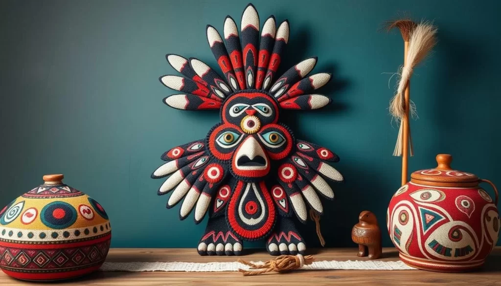 Image generation prompt for First Nations Heritage: Traditional Yukon First Nations artwork and cultural artifacts.