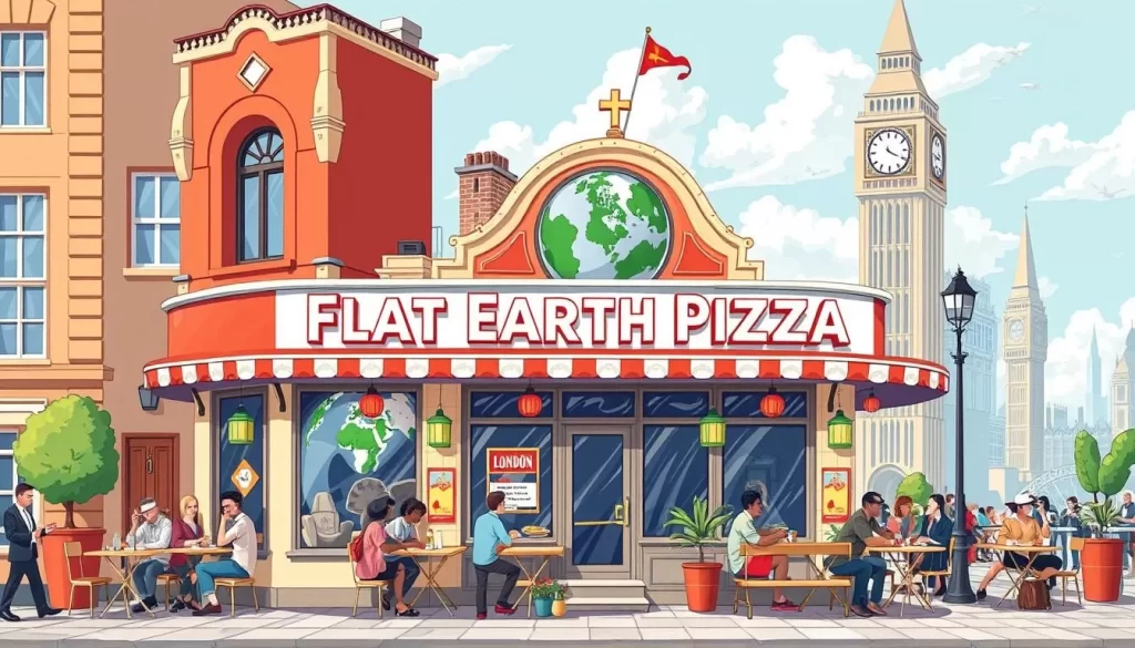Image generation prompt for Flat Earth Pizza London