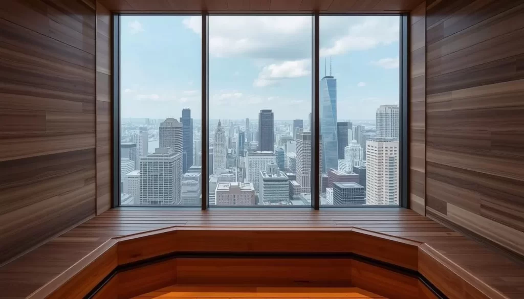 Image of 91° Sauna Ginza with a city view from its sauna area
