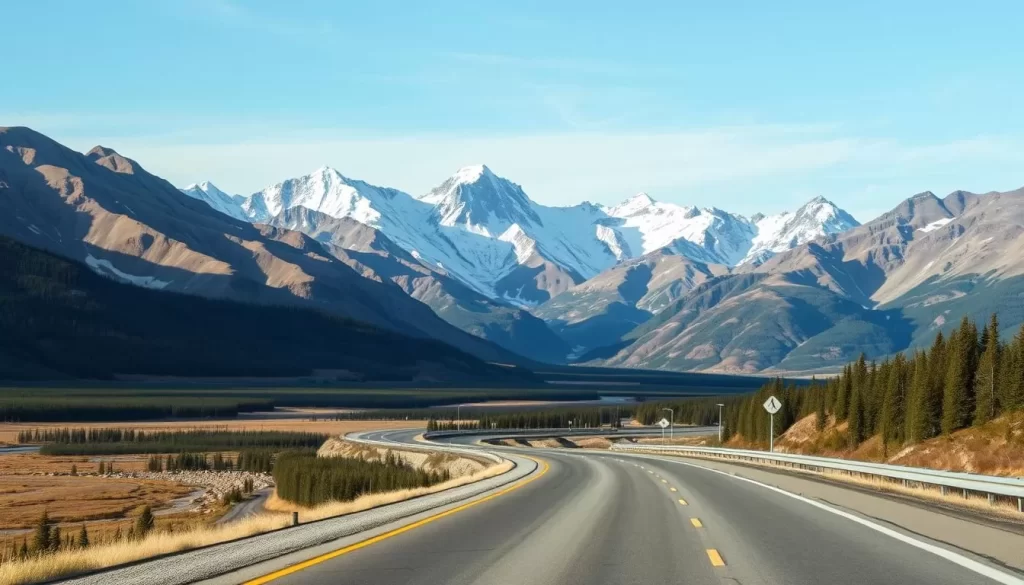 Image of Alaska Highway winding through Yukon's mountains