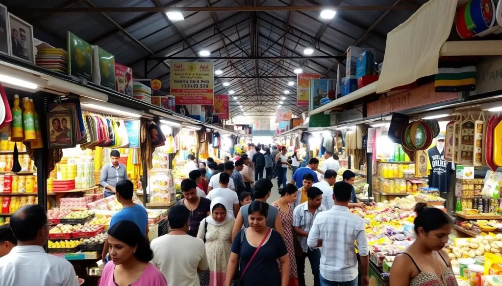 Image of Analakely Market with its crowded stalls and variety of goods.