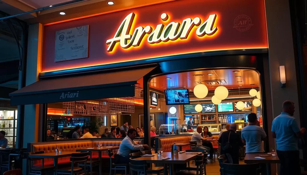 Image of Ariari restaurant's exterior or interior, showcasing its stylish diner design and bustling atmosphere.