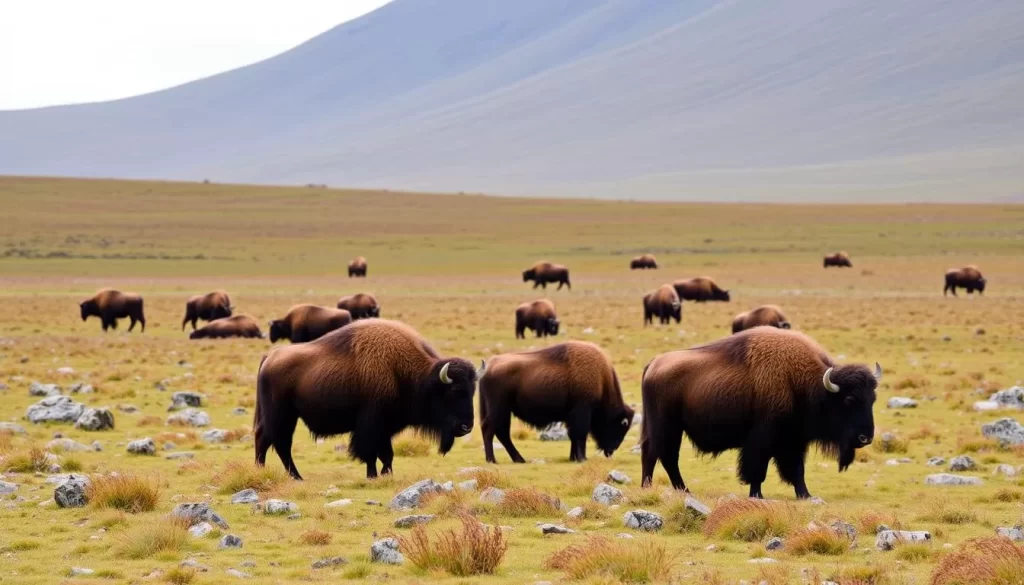 Image of Aulavik National Park's lush lowlands with muskoxen grazing
