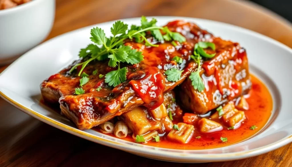 Image of Ayara Thai Cuisine's signature dish, back baby ribs with spicy sauce
